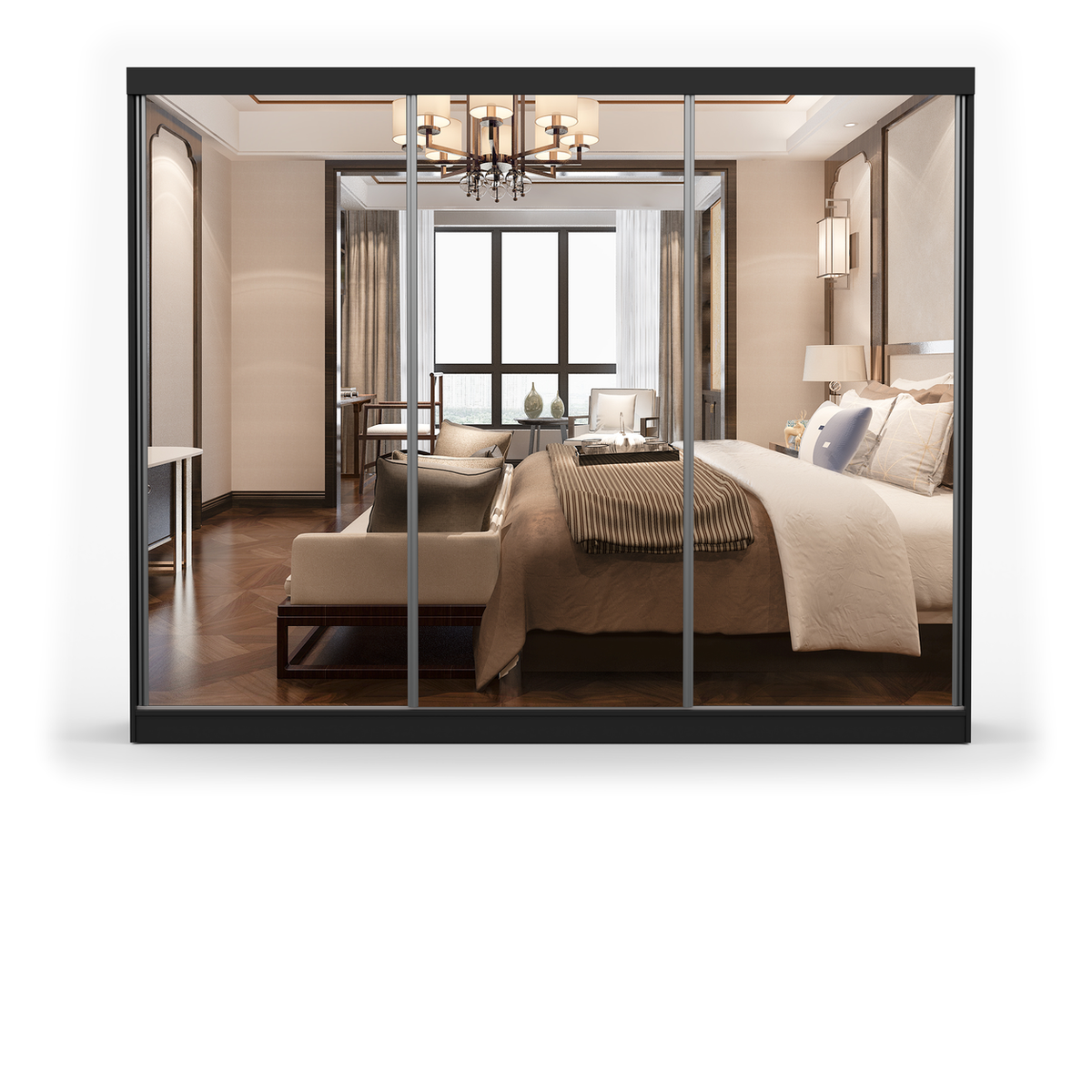 MILAN Schwebetürenschrank 250 cm mit Spiegel – Schwarz