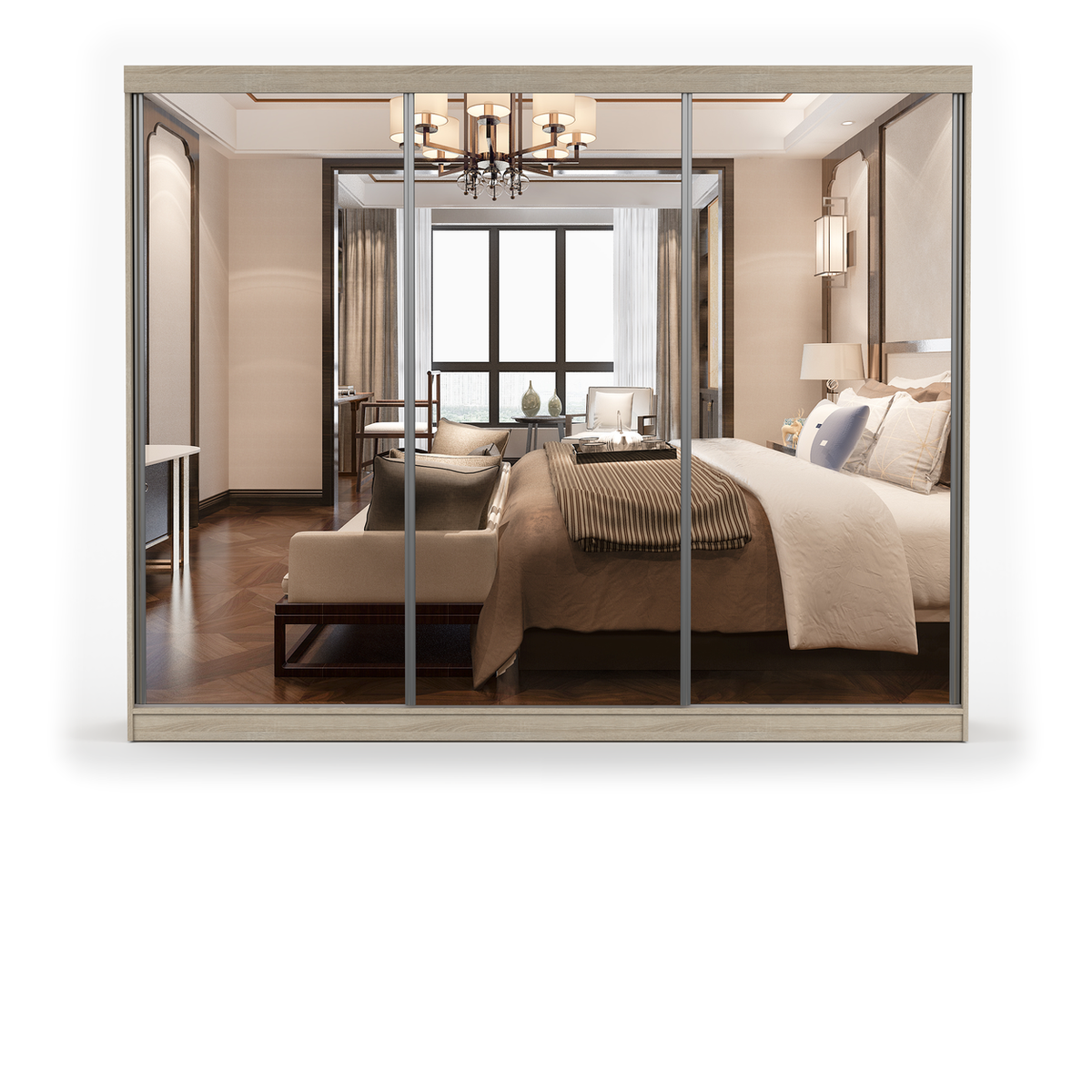 MILAN Schwebetürenschrank 250 cm mit Spiegel – Sonoma