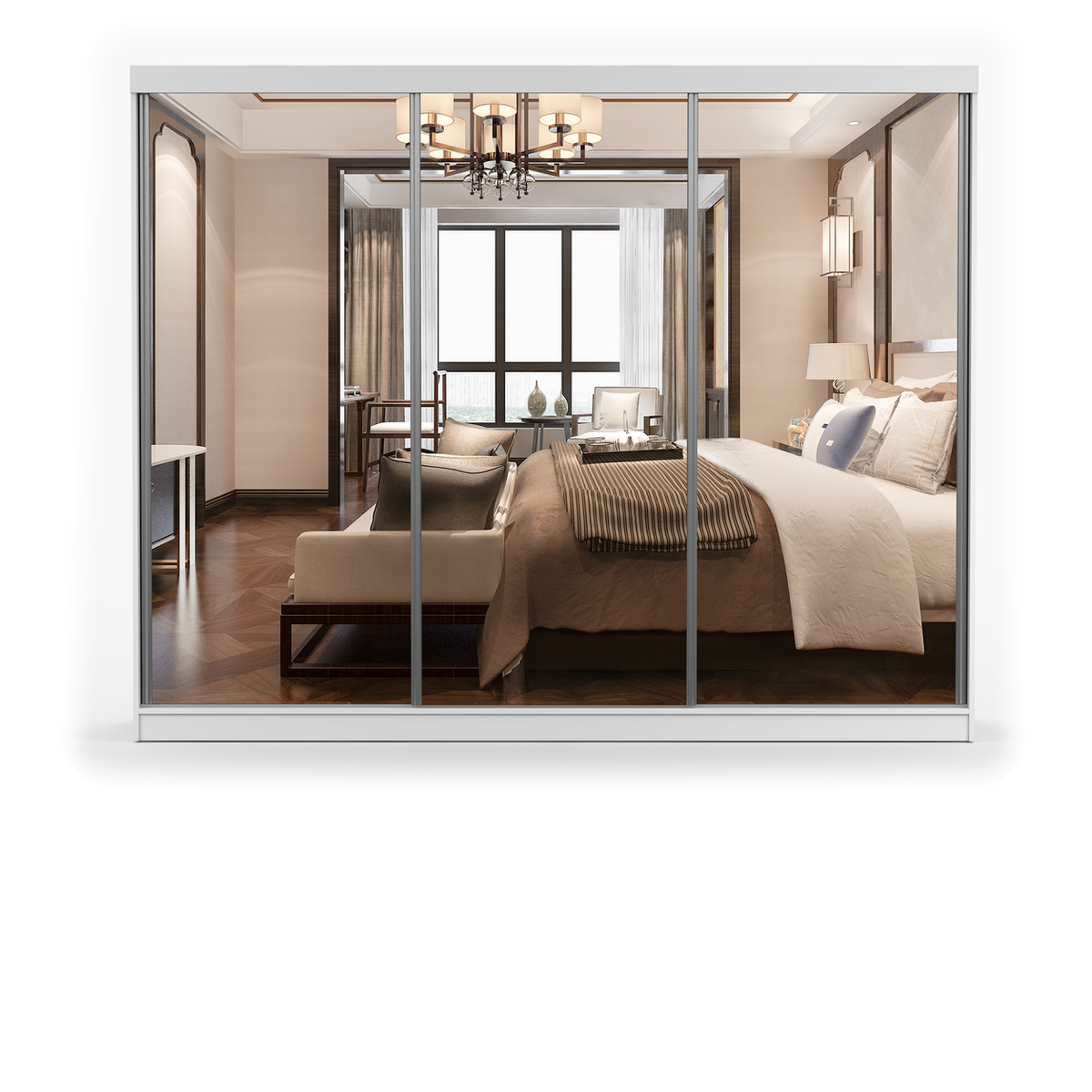 MILAN Schwebetürenschrank 250 cm mit Spiegel – Weiß