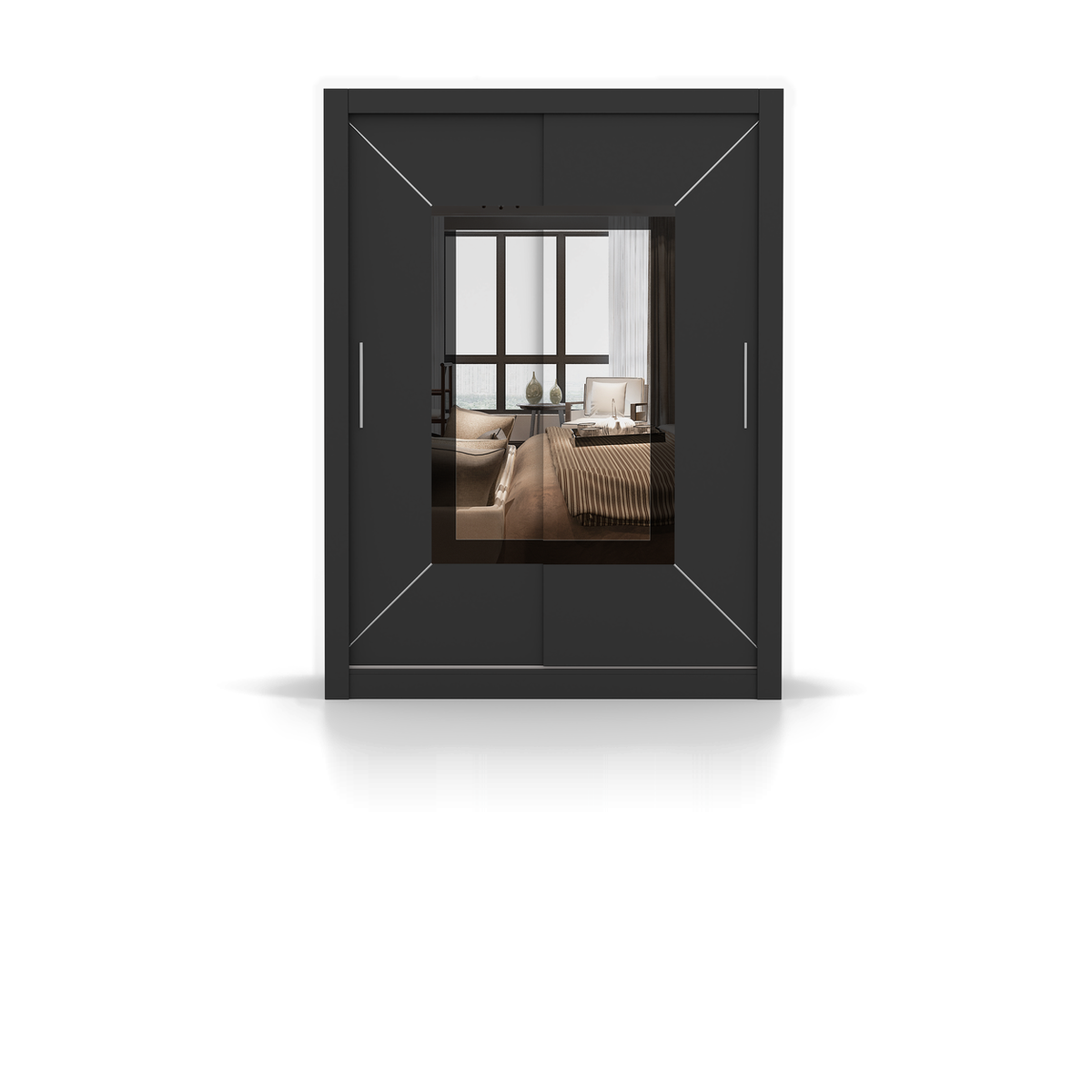 MILAN VENICE Schwebetürenschrank 150 cm mit Spiegel – Schwarz