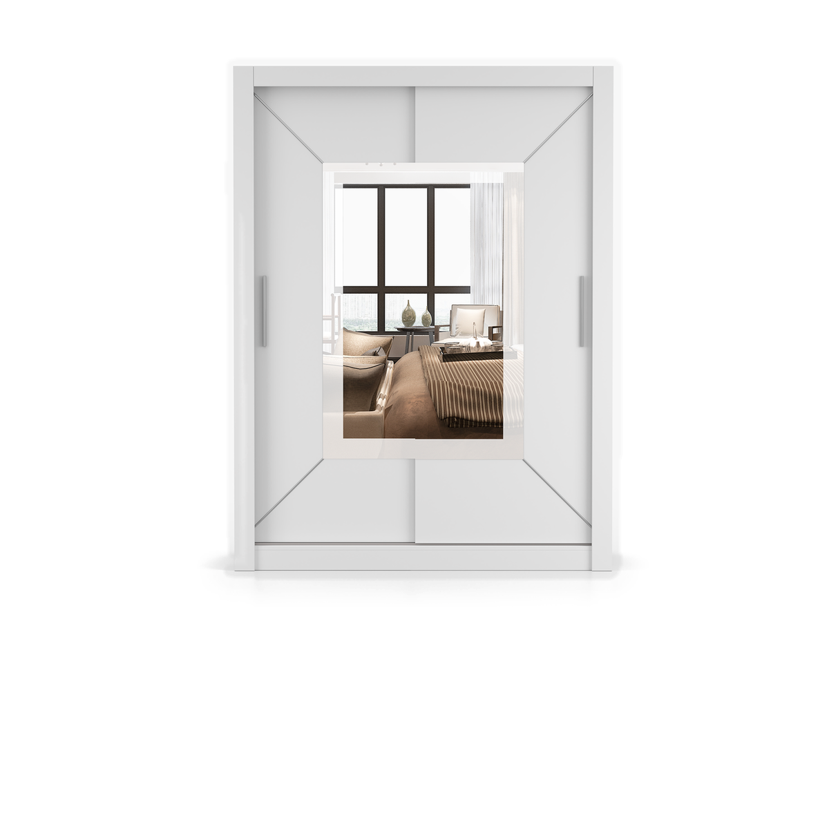 MILAN VENICE Schwebetürenschrank 150 cm mit Spiegel – Weiß
