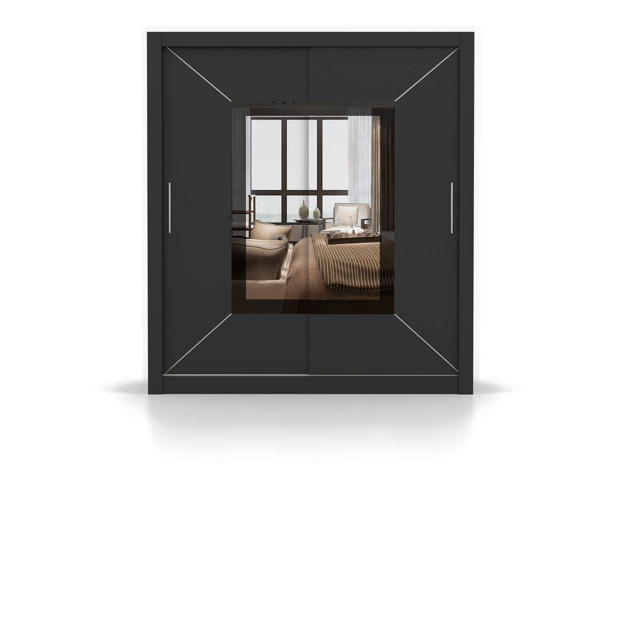 MILAN VENICE Schwebetürenschrank 180 cm mit Spiegel – Schwarz