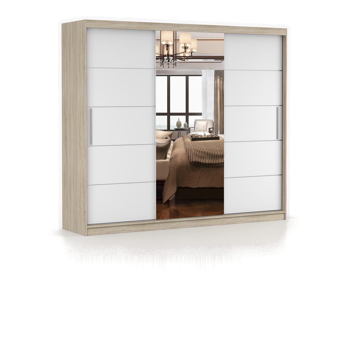 MULTI 23 Schwebetürenschrank 233 cm mit Spiegel – Sonoma - Weiß