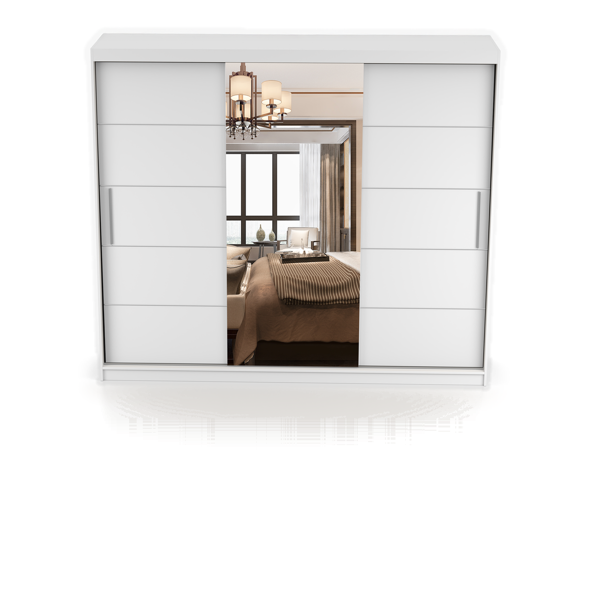 MULTI 23 Schwebetürenschrank 233 cm mit Spiegel – Weiß