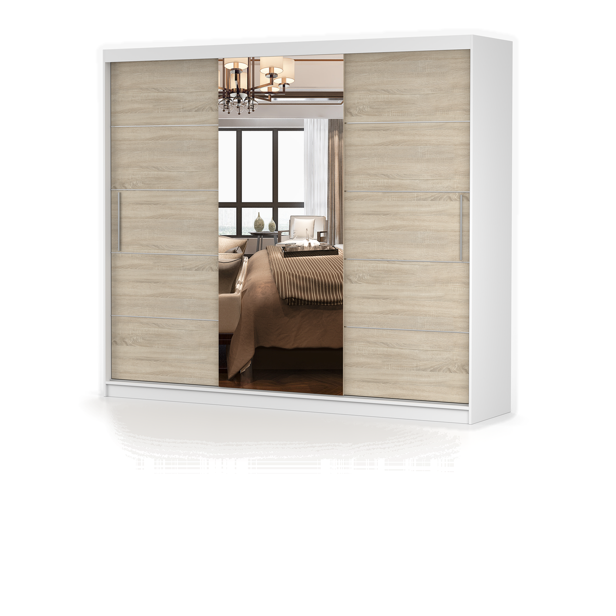MULTI 23 Schwebetürenschrank 233 cm mit Spiegel – Weiß - Sonoma
