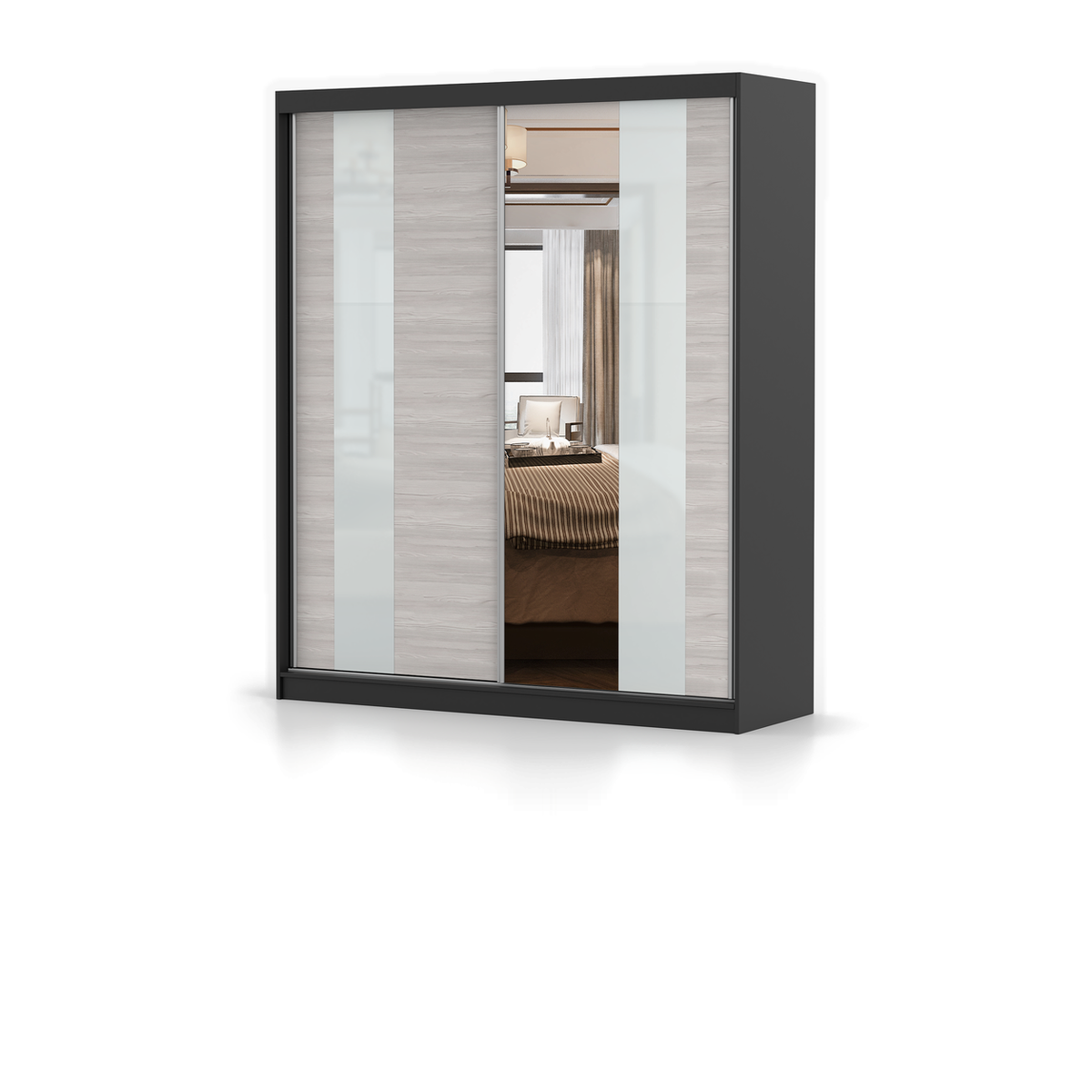 MULTI 32 Schwebetürenschrank 183 cm mit Spiegel – Detailansicht