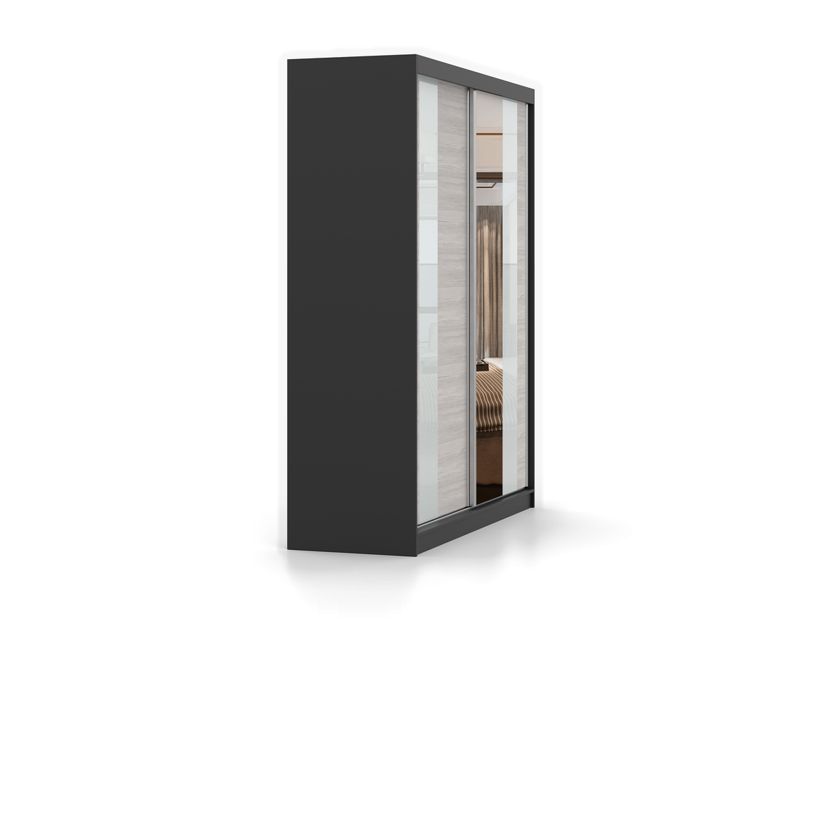 MULTI 32 Schwebetürenschrank 183 cm mit Spiegel – Detailansicht