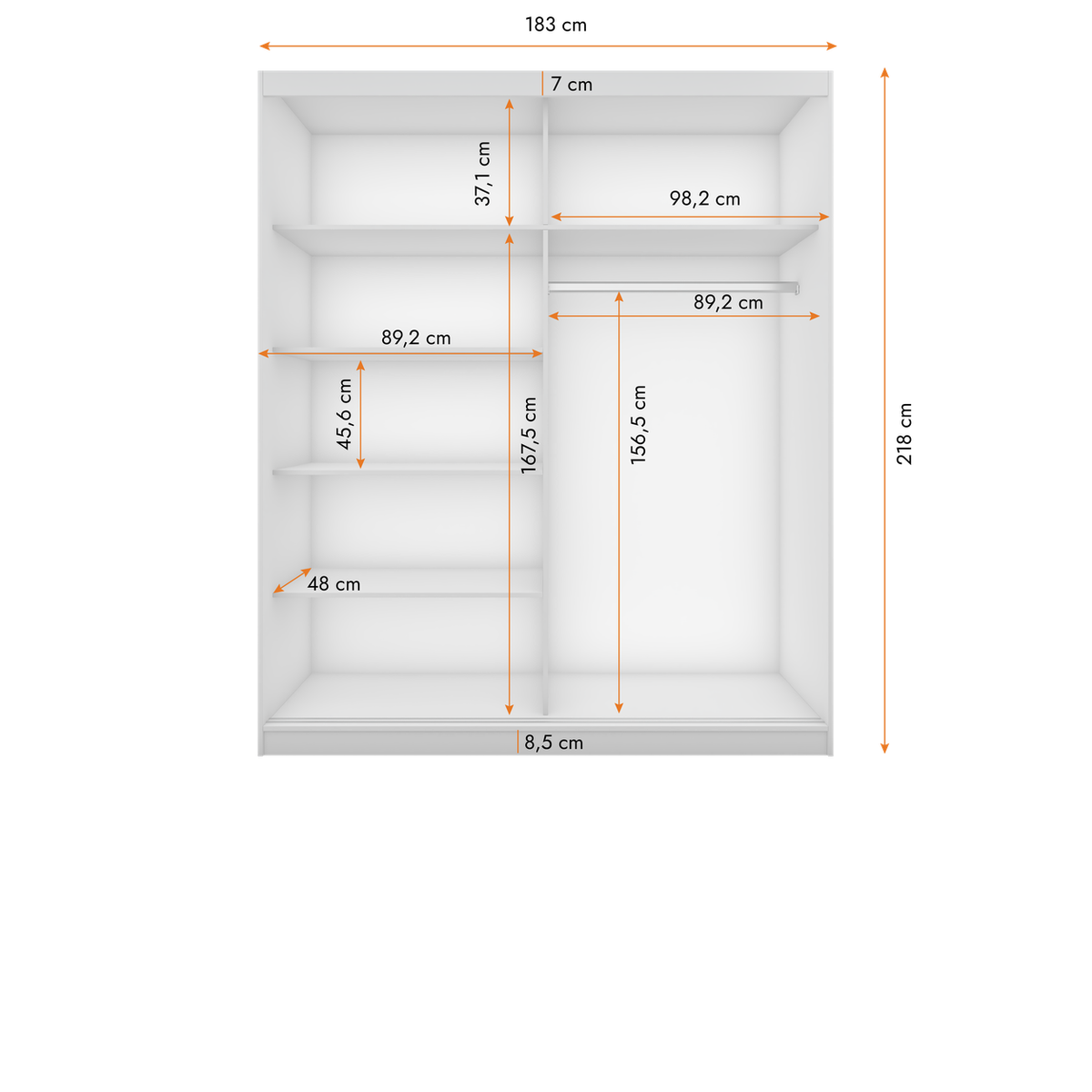 MULTI 32 Schwebetürenschrank 183 cm mit Spiegel – Maße