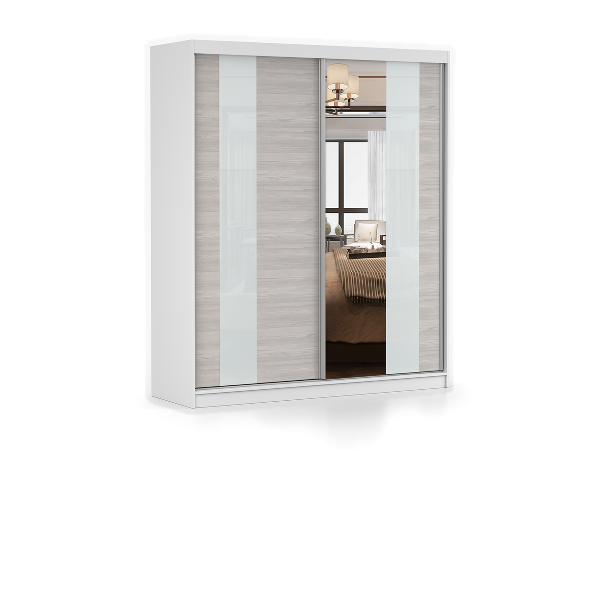 MULTI 32 Schwebetürenschrank 183 cm mit Spiegel – Korpus Weiß / Front Kathult