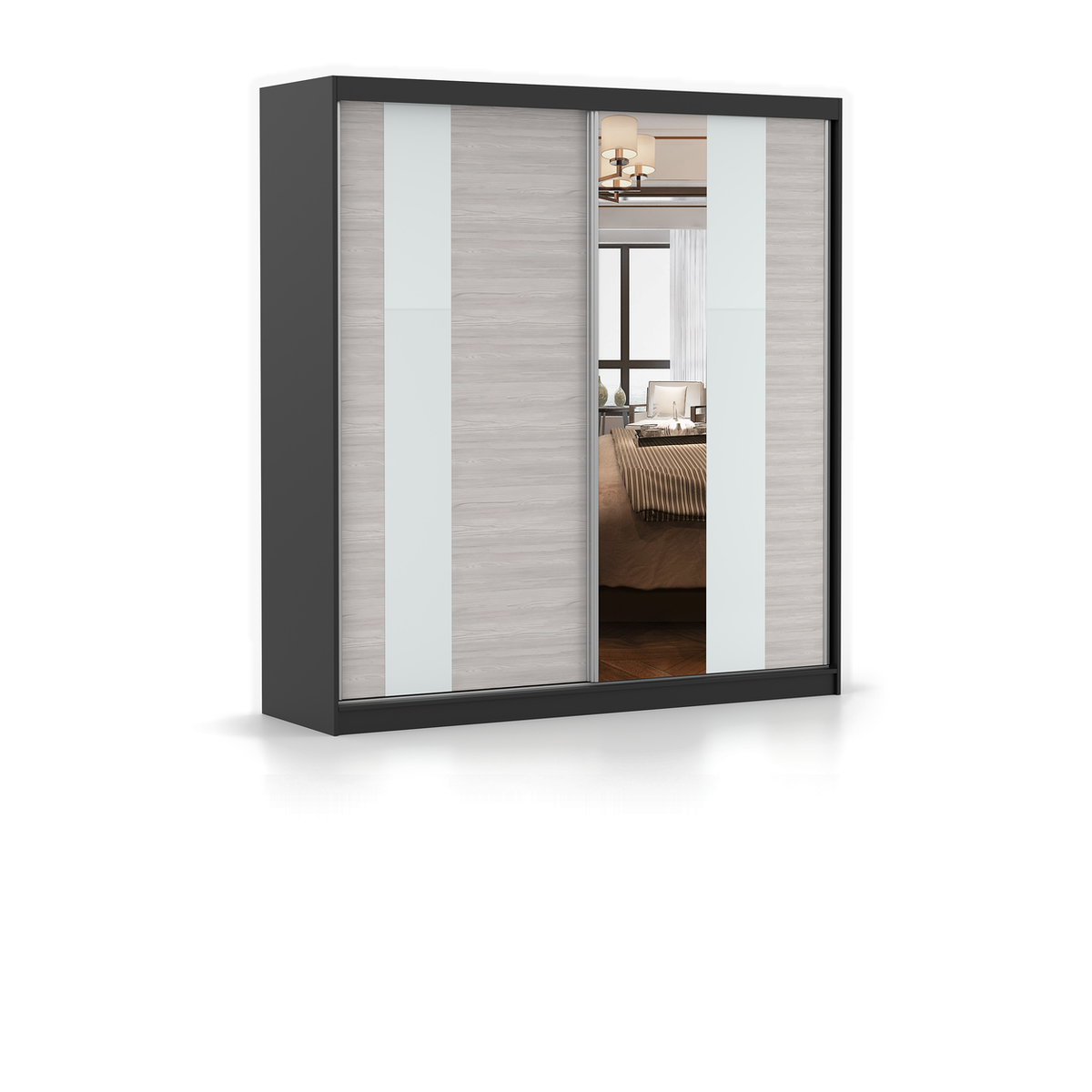MULTI 32 Schwebetürenschrank 203 cm mit Spiegel – Detailansicht