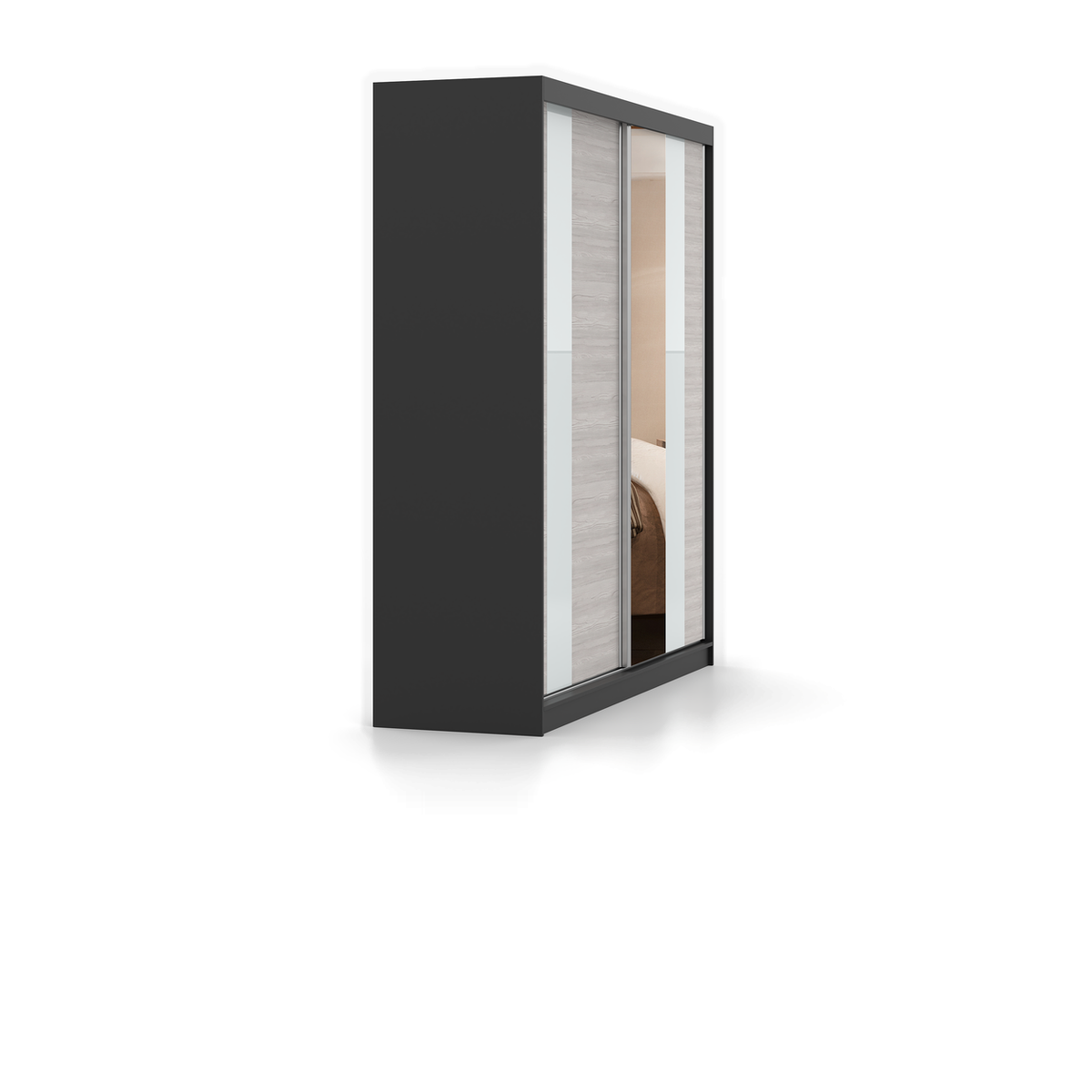 MULTI 32 Schwebetürenschrank 203 cm mit Spiegel – Detailansicht