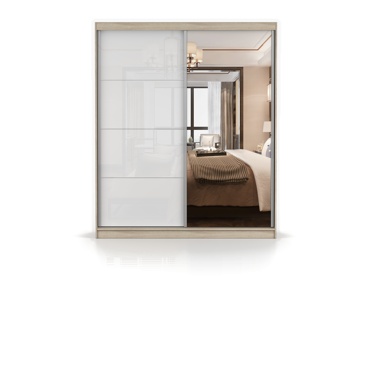 MULTI 35 Schwebetürenschrank 183 cm mit Spiegel – Sonoma - Weiß