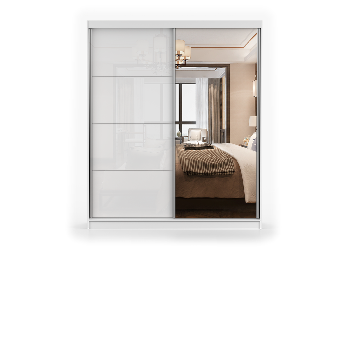 MULTI 35 Schwebetürenschrank 183 cm mit Spiegel – Weiß