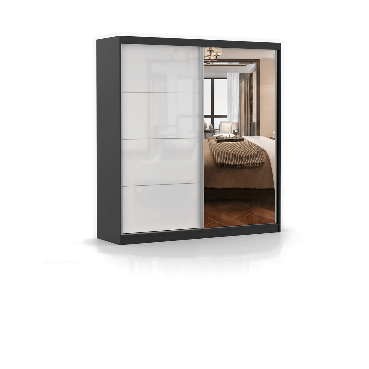 MULTI 35 Schwebetürenschrank 203 cm mit Spiegel – Detailansicht
