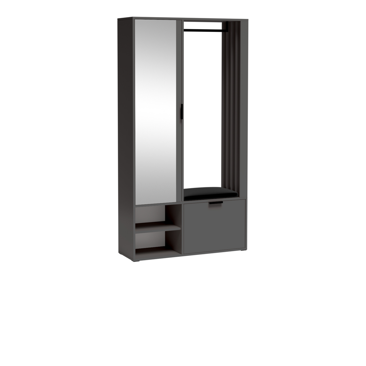NELUVEO Garderobe 100 cm – Graphit-Dekor – Vorderansicht