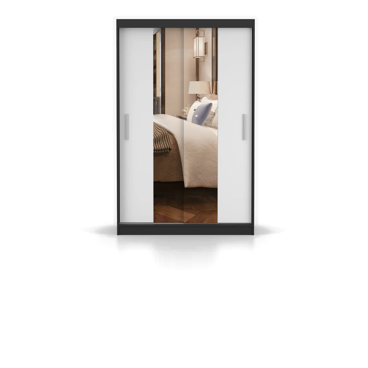 NEOMI 01 Schwebetürenschrank 120 cm mit Spiegel – Schwarz - Weiß