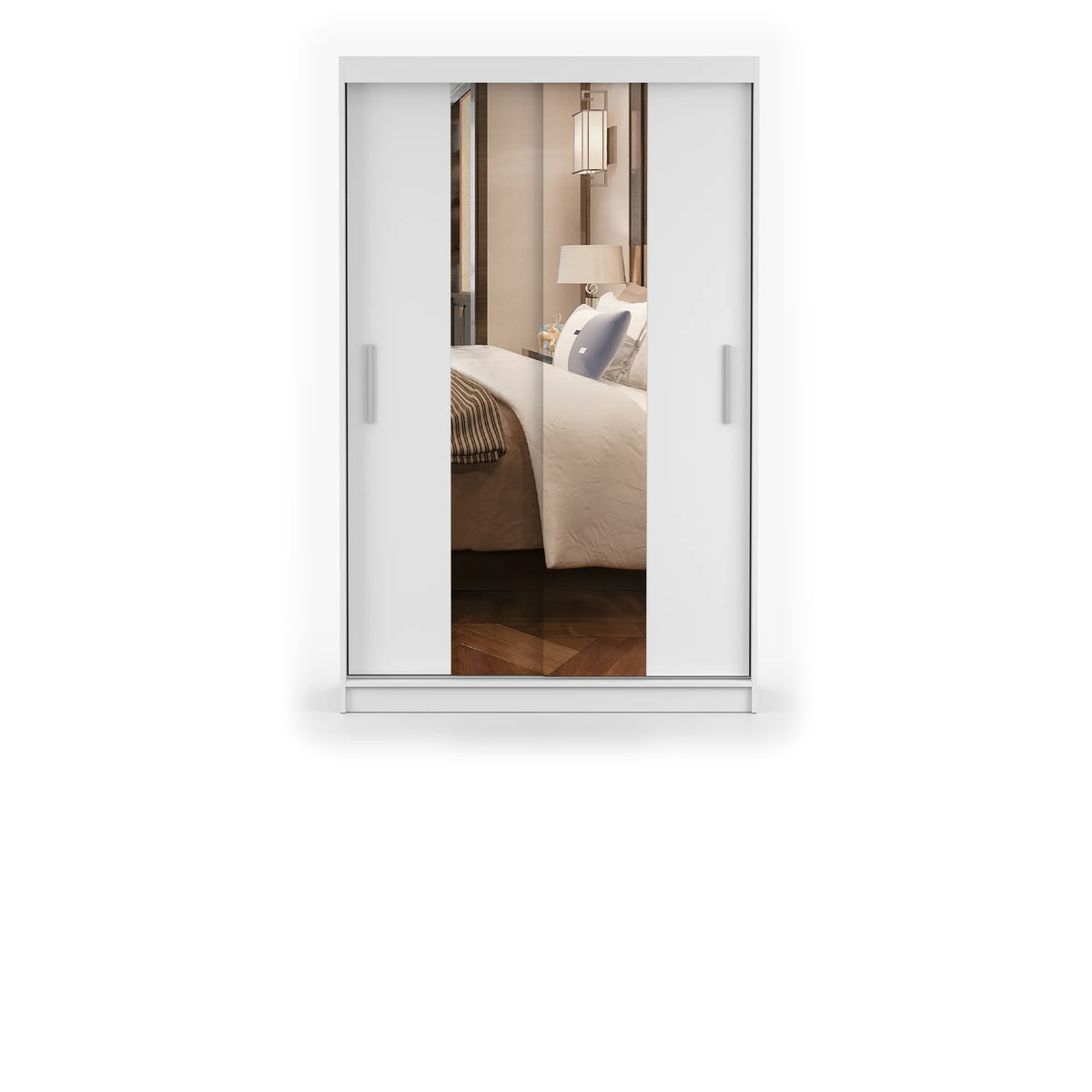 NEOMI 01 Schwebetürenschrank 120 cm mit Spiegel – Weiß