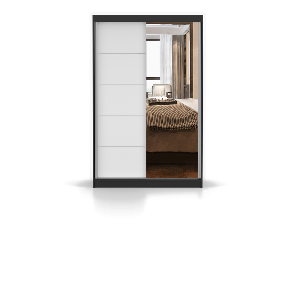 NEOMI 05 Schwebetürenschrank 120 cm mit Spiegel – Schwarz - Weiß