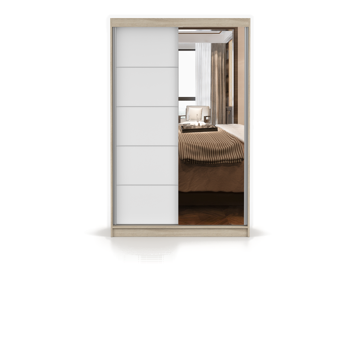 NEOMI 05 Schwebetürenschrank 120 cm mit Spiegel – Sonoma - Weiß
