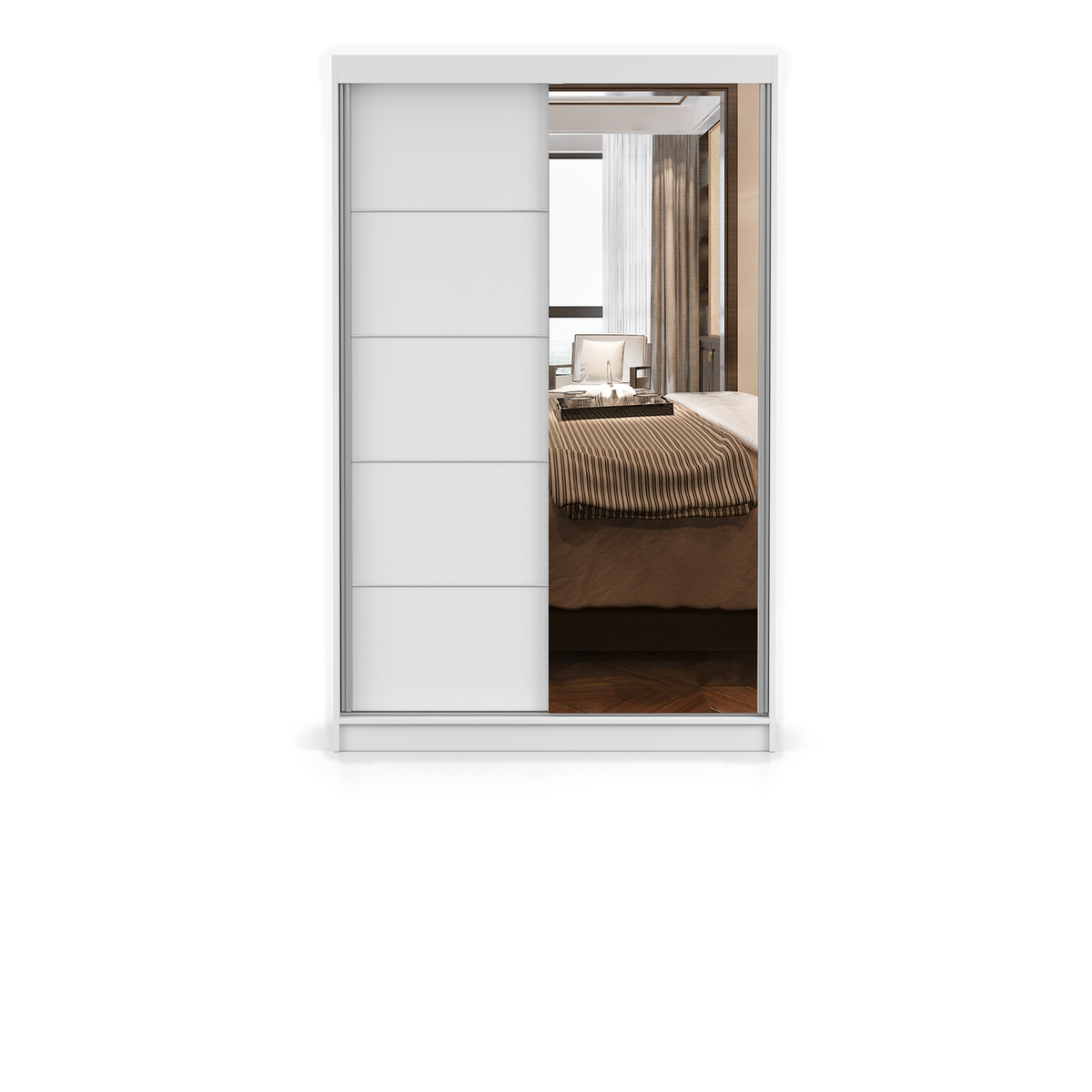 NEOMI 05 Schwebetürenschrank 120 cm mit Spiegel – Weiß