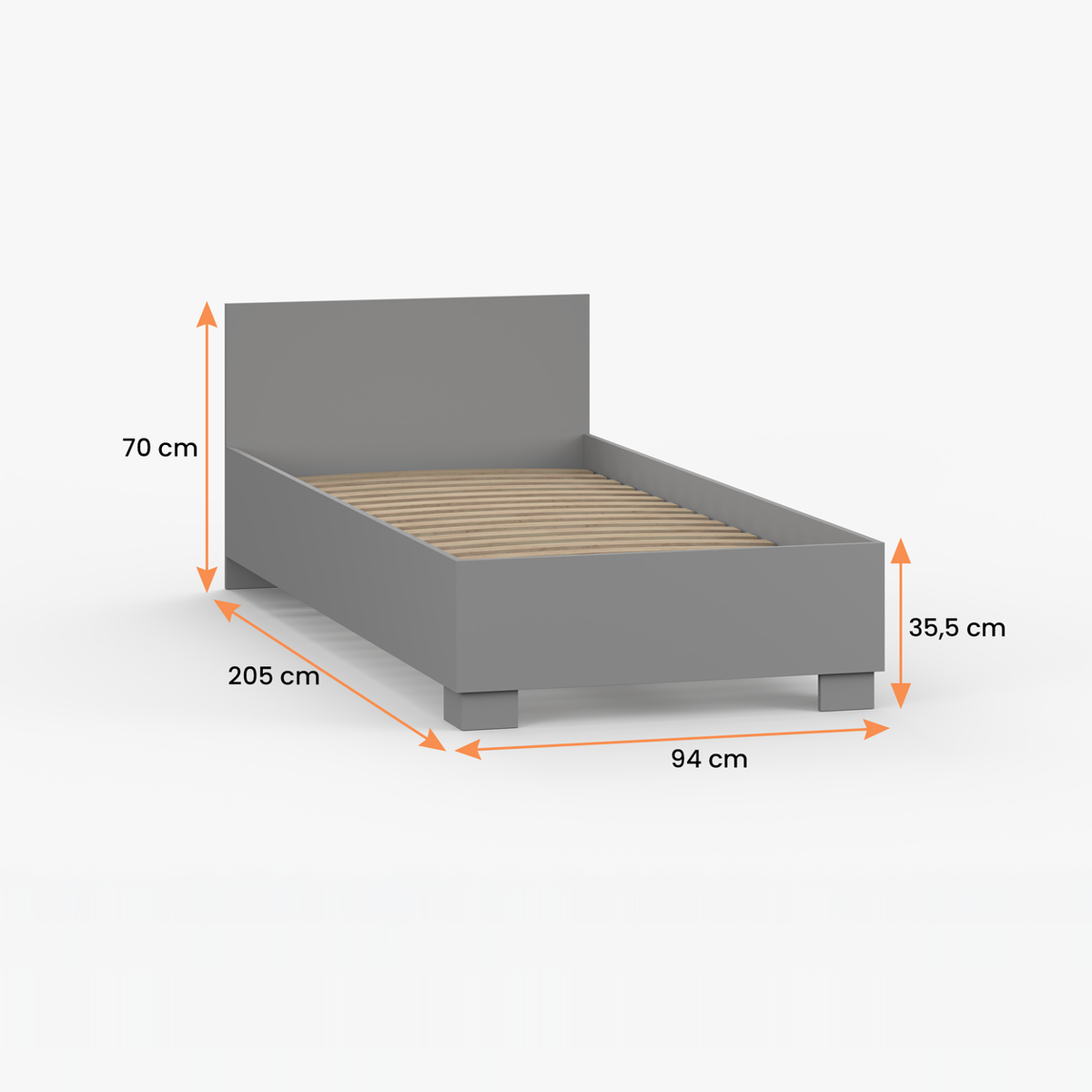 OMEGA / SMYK Bett 90 × 200 cm – mit Lattenrost, ohne Bettkasten – Maße