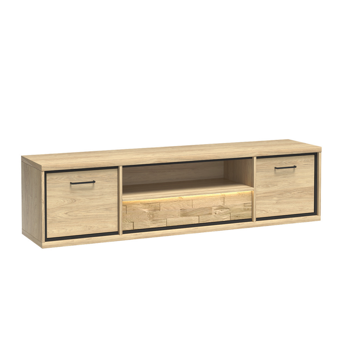 PELUNEO TV-Lowboard 181 cm – Hikora-Dekor – Vorderansicht