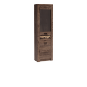 RAVNIA Eckvitrine 56 cm – Esche Dunkel-Dekor – Vorderansicht