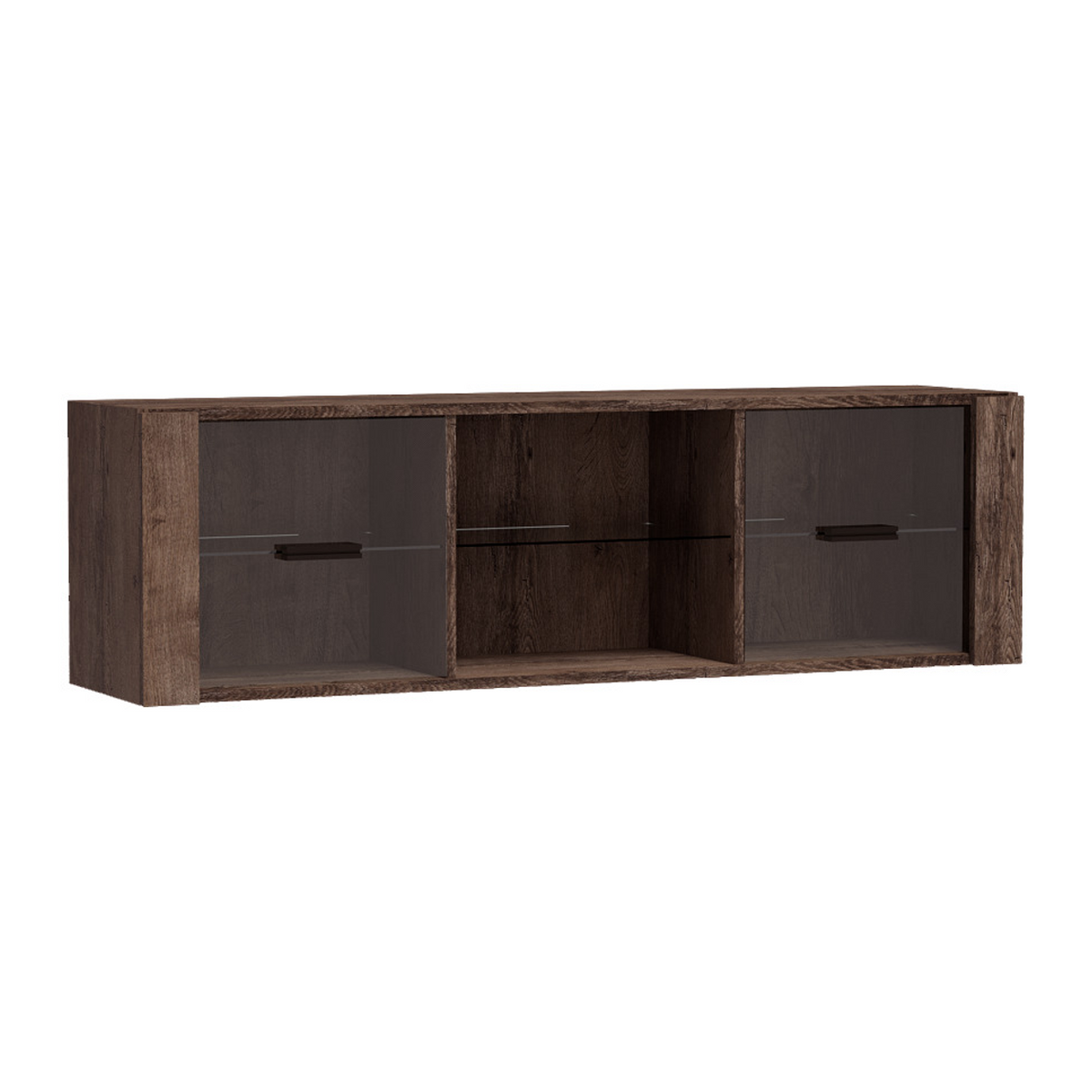RAVNIA Hängevitrine 138 cm – Esche Dunkel-Dekor – Vorderansicht
