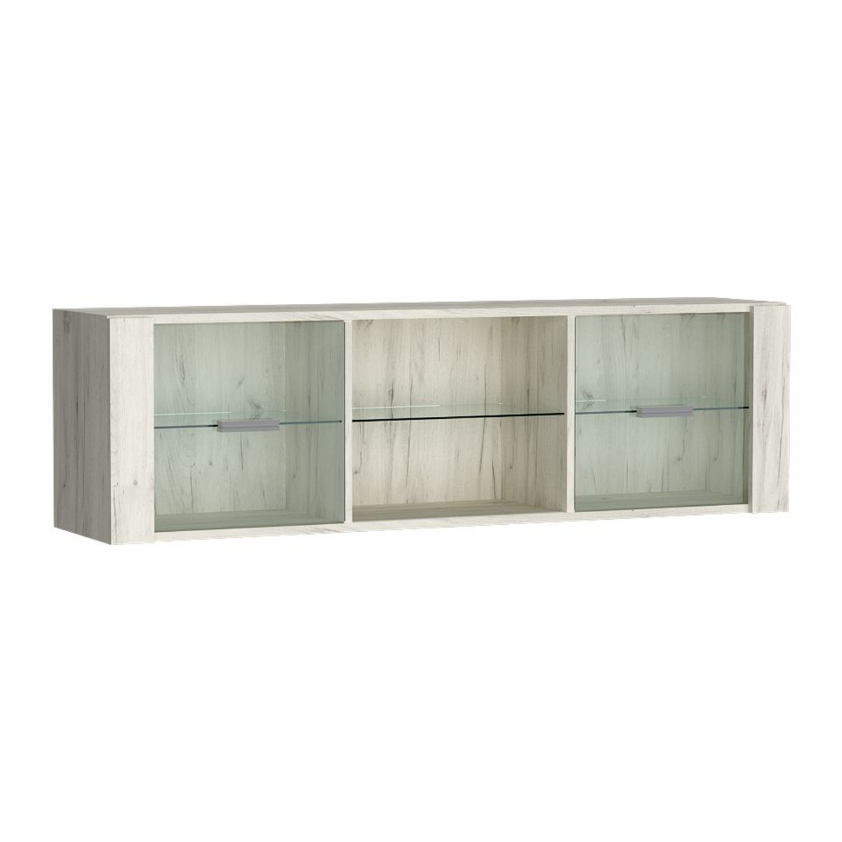 RAVNIA Hängevitrine 138 cm – Kraft Weiß-Dekor – Vorderansicht