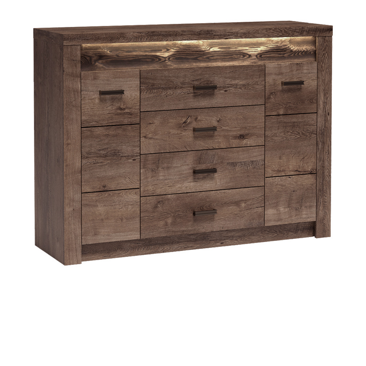 RAVNIA Kommode 137 cm – Esche Dunkel-Dekor – Vorderansicht