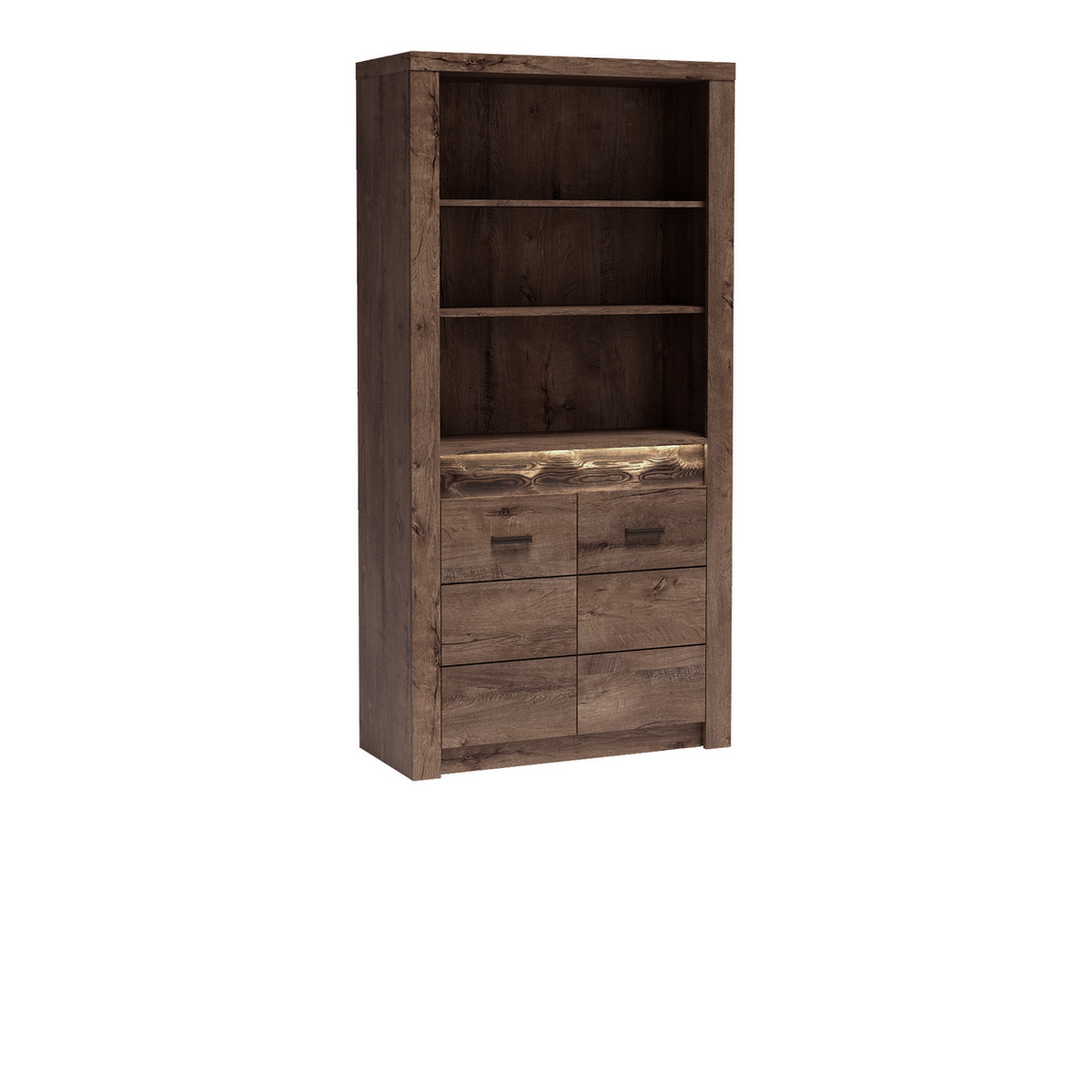 RAVNIA Standregal 96 cm – Esche Dunkel-Dekor – Vorderansicht