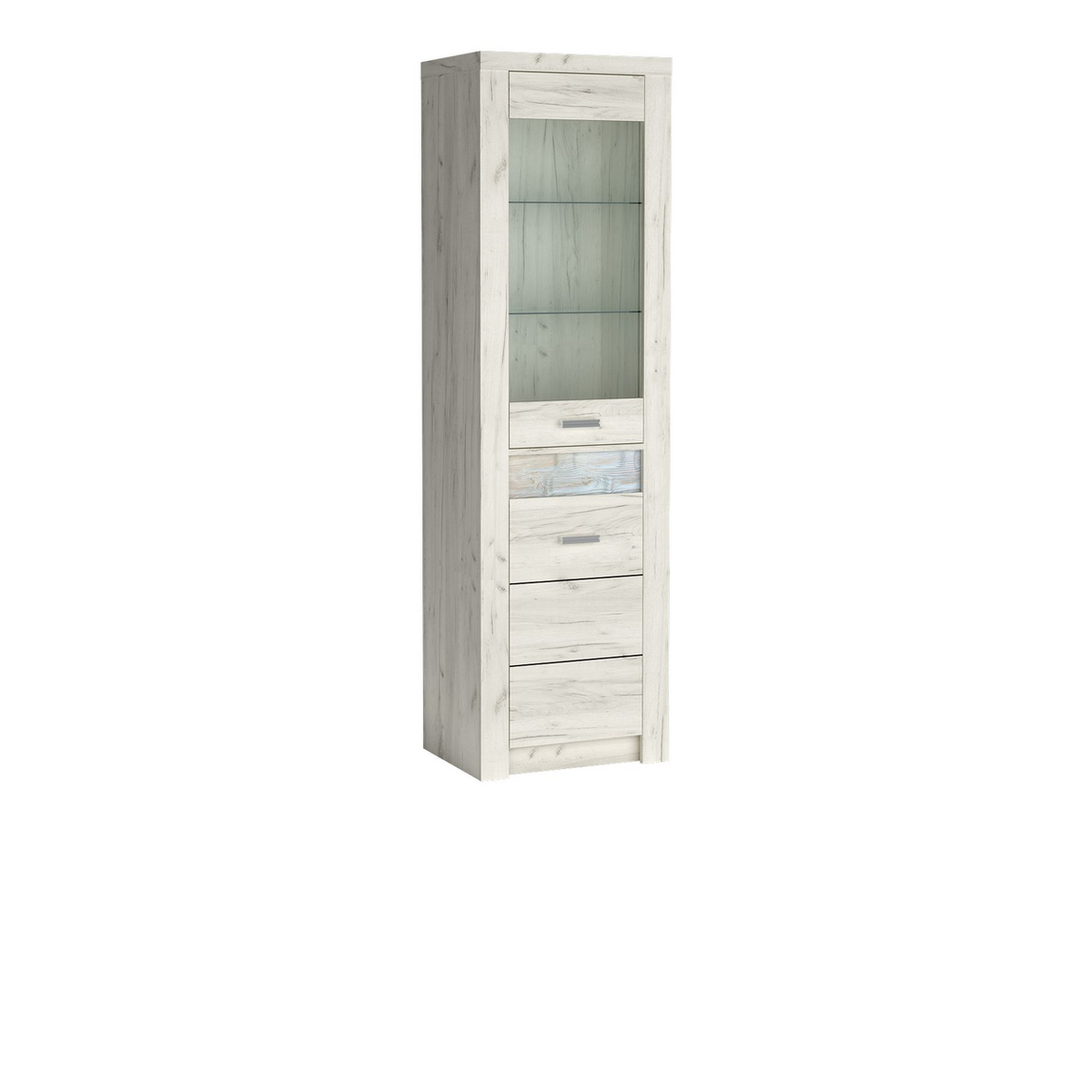 RAVNIA Vitrine 56 cm – Kraft Weiß-Dekor – Vorderansicht