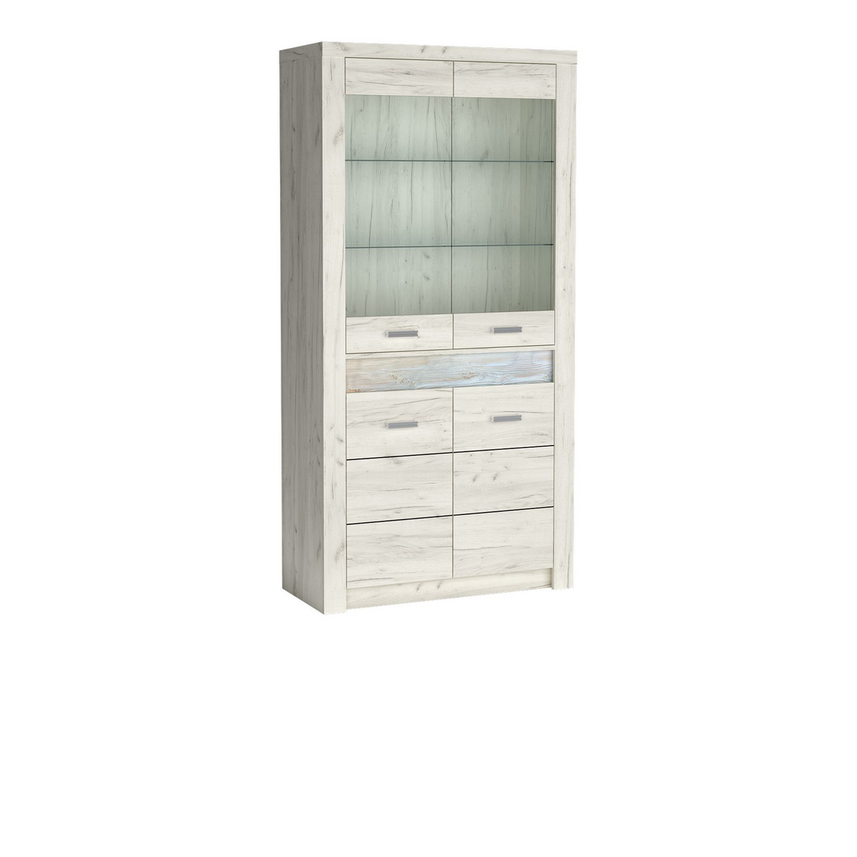 RAVNIA Vitrine 96 cm – Kraft Weiß-Dekor – Vorderansicht