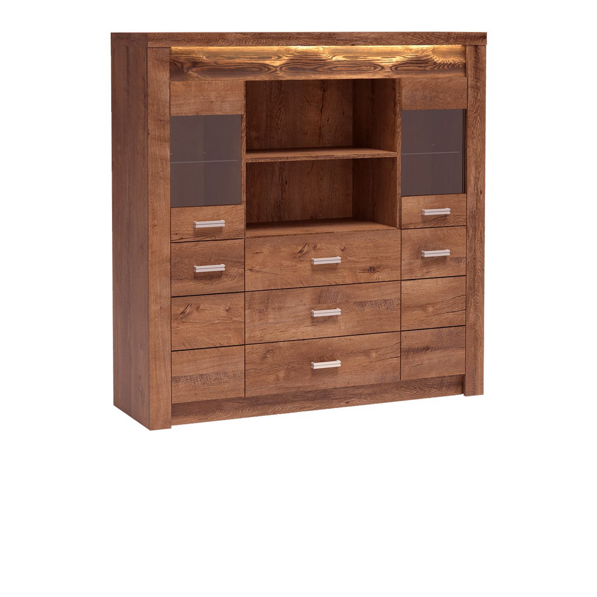 RAVNIA Vitrinen-Highboard 137 cm – Esche Hell-Dekor – Vorderansicht