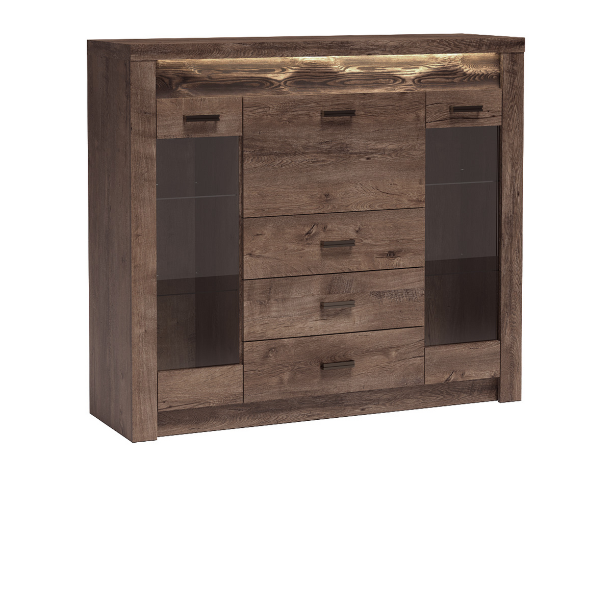 RAVNIA Vitrinenkommode 137 cm – Esche Dunkel-Dekor – Vorderansicht