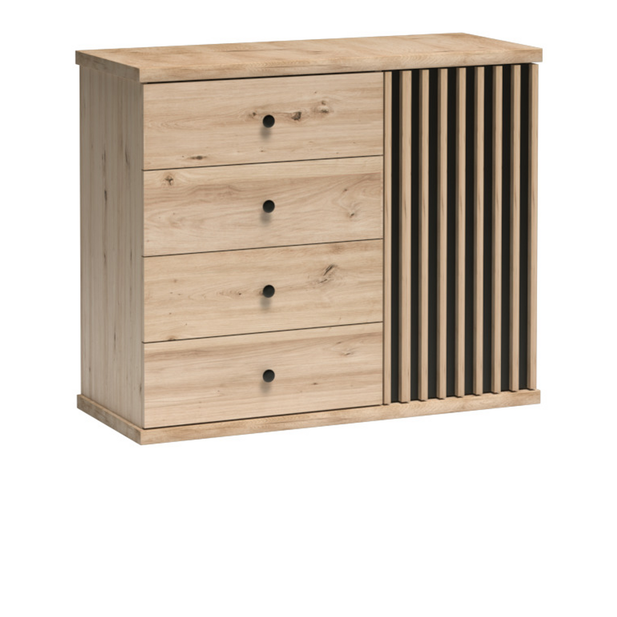 SAVNIA Kommode 101,6 cm – Artisan-Eiche / Schwarz-Dekor – Vorderansicht