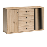 SAVNIA Kommode 142,1 cm – Artisan-Eiche / Schwarz-Dekor – Vorderansicht