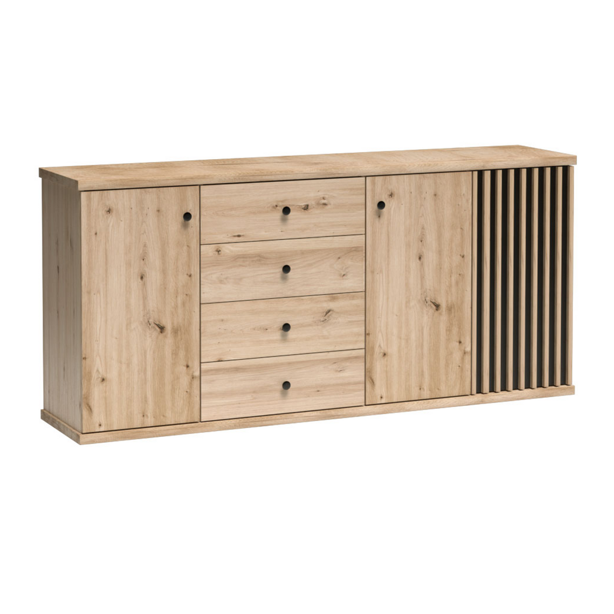 SAVNIA Kommode 182,7 cm – Artisan-Eiche / Schwarz-Dekor – Vorderansicht
