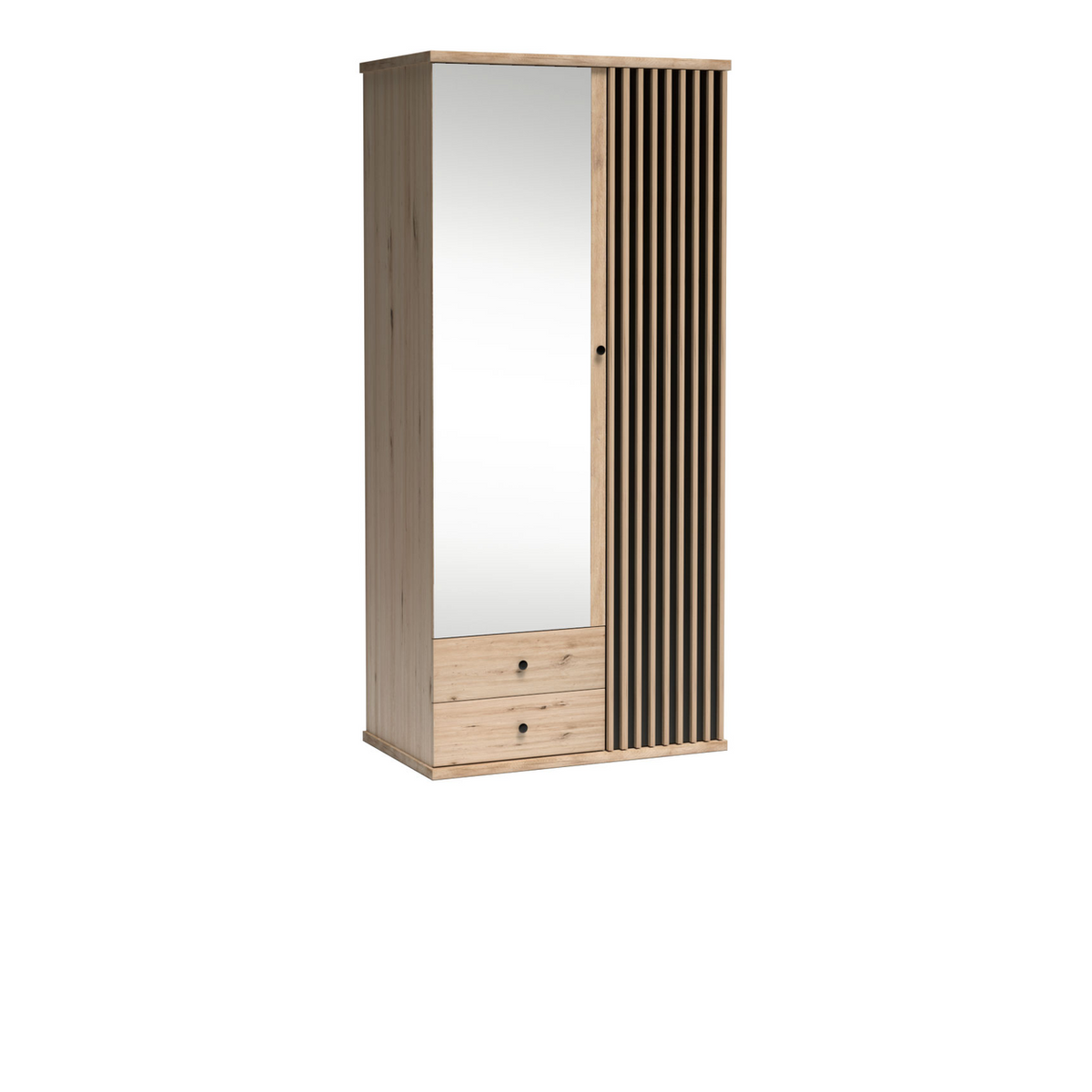 SAVNIA Spiegelschrank 100 cm – Artisan-Eiche / Schwarz-Dekor – Vorderansicht
