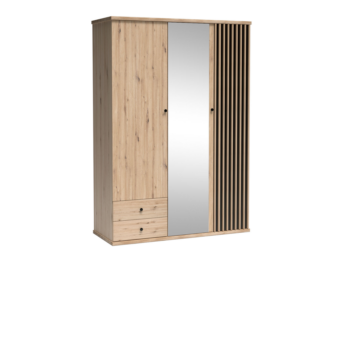 SAVNIA Spiegelschrank 150 cm – Artisan-Eiche / Schwarz-Dekor – Vorderansicht