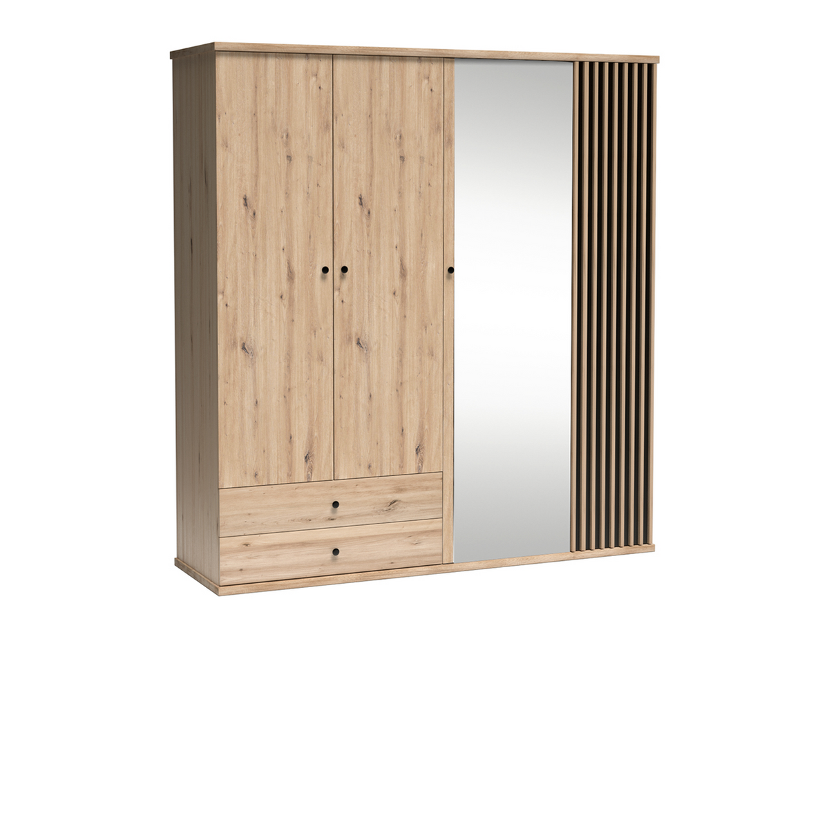SAVNIA Spiegelschrank 200 cm – Artisan-Eiche / Schwarz-Dekor – Vorderansicht