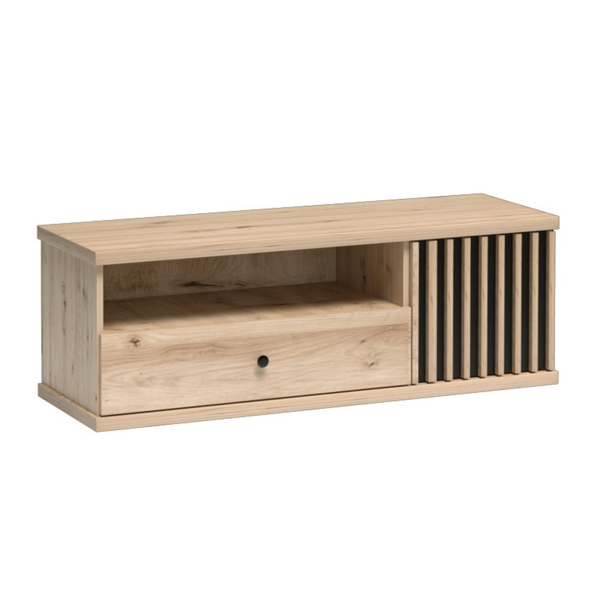 SAVNIA TV-Board 124 cm – Artisan-Eiche / Schwarz-Dekor – Vorderansicht