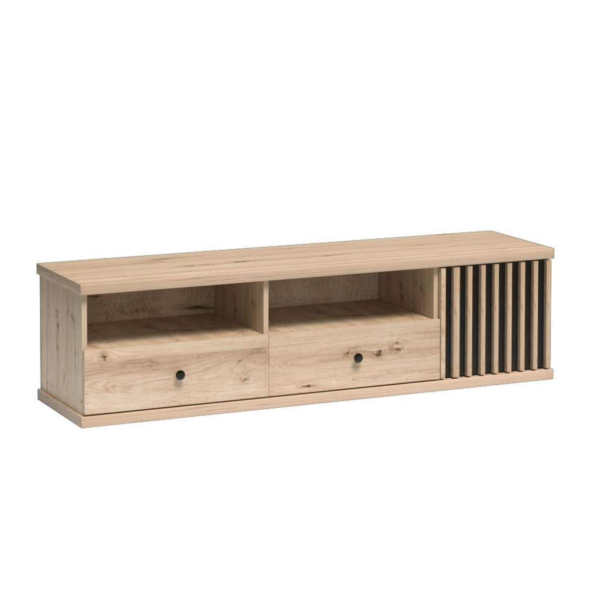 SAVNIA TV-Board 160,6 cm – Artisan-Eiche / Schwarz-Dekor – Vorderansicht