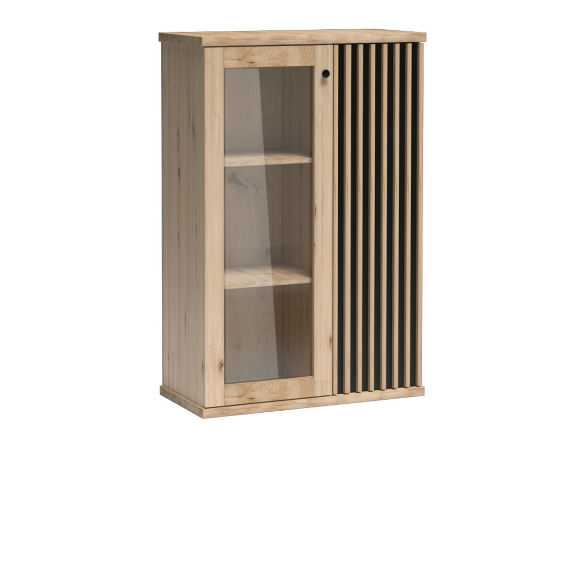 SAVNIA Vitrinen-Highboard 86,4 cm – Artisan-Eiche / Schwarz-Dekor – Vorderansicht