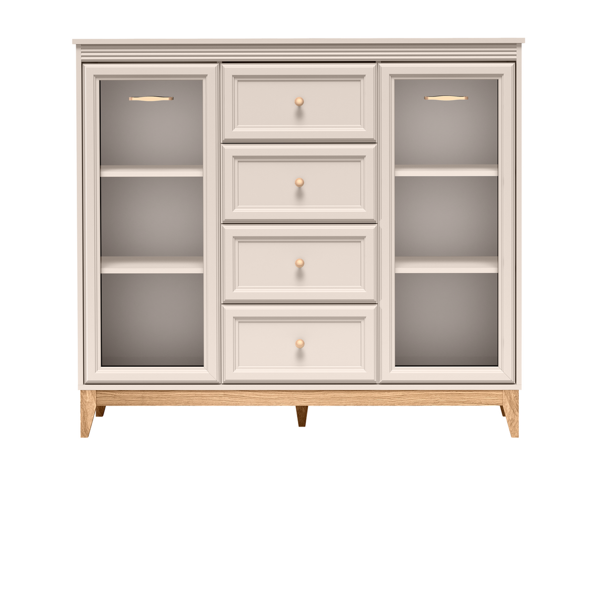 SELUNEO Vitrinen-Highboard 141,5 cm – Kaschmir / Natureiche-Dekor – Vorderansicht
