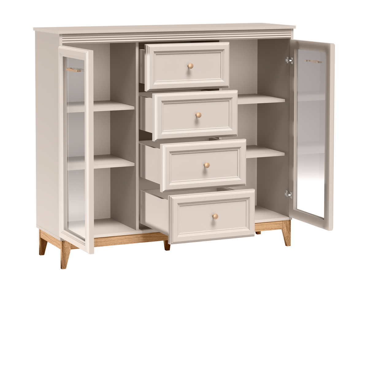 SELUNEO Vitrinen-Highboard 141,5 cm – Kaschmir / Natureiche-Dekor – Weitere Ansicht