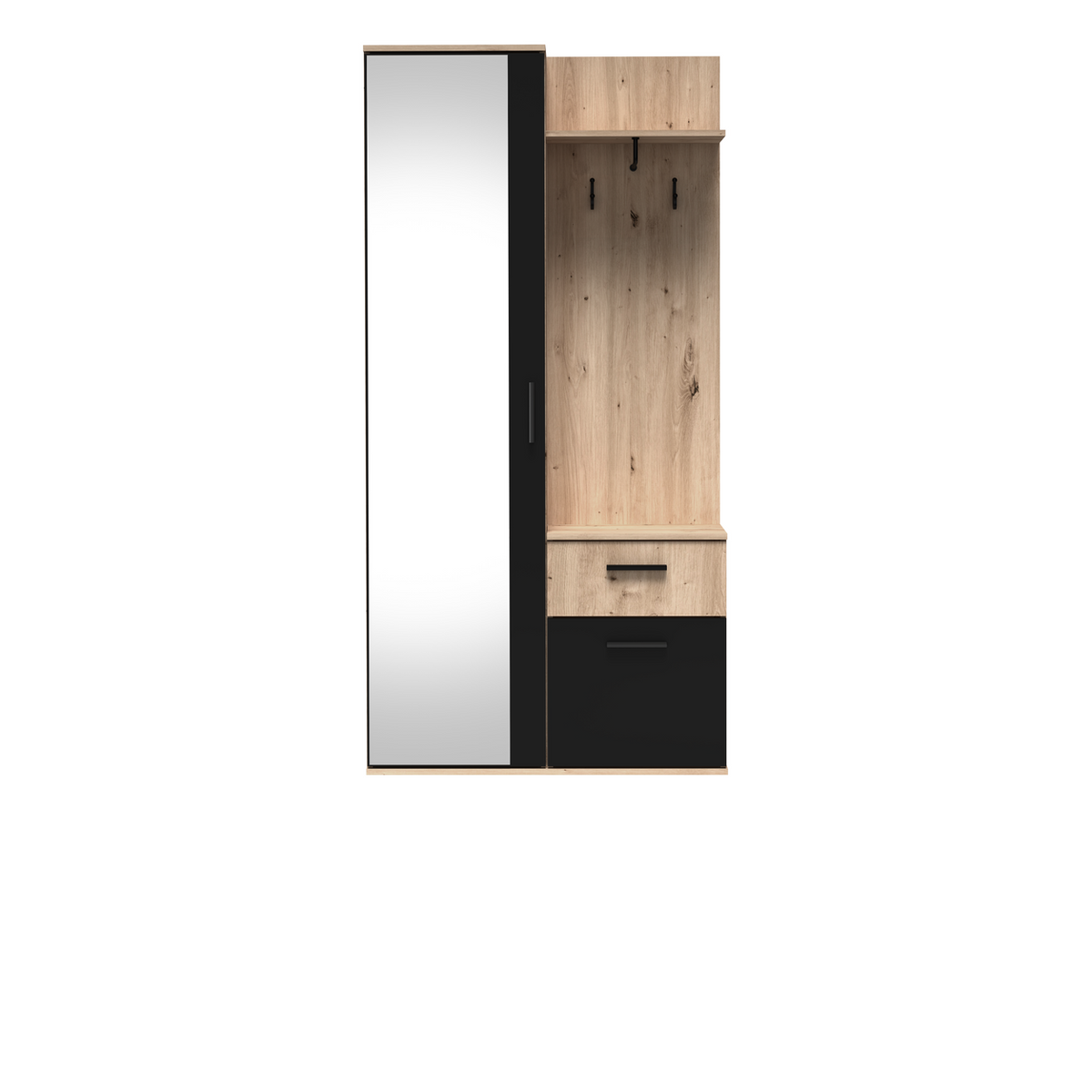 SERUVEO Garderobe 97 cm – Artisan-Eiche / Schwarz-Dekor – Vorderansicht