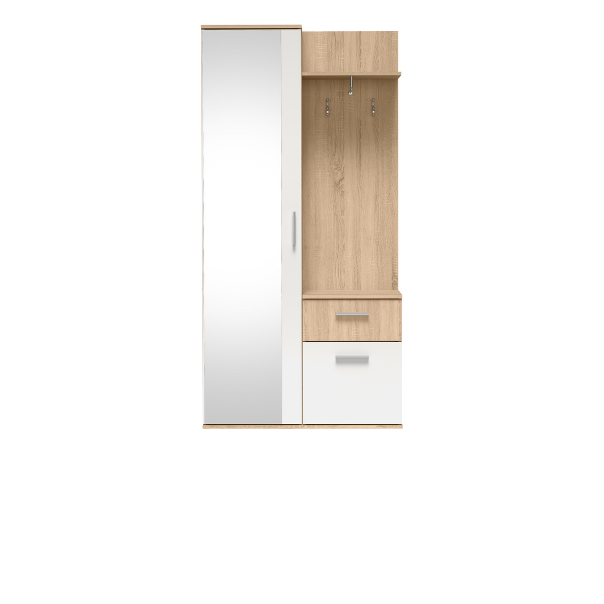 SERUVEO Garderobe 97 cm – Sonoma-Eiche / Alpinweiß-Dekor – Vorderansicht
