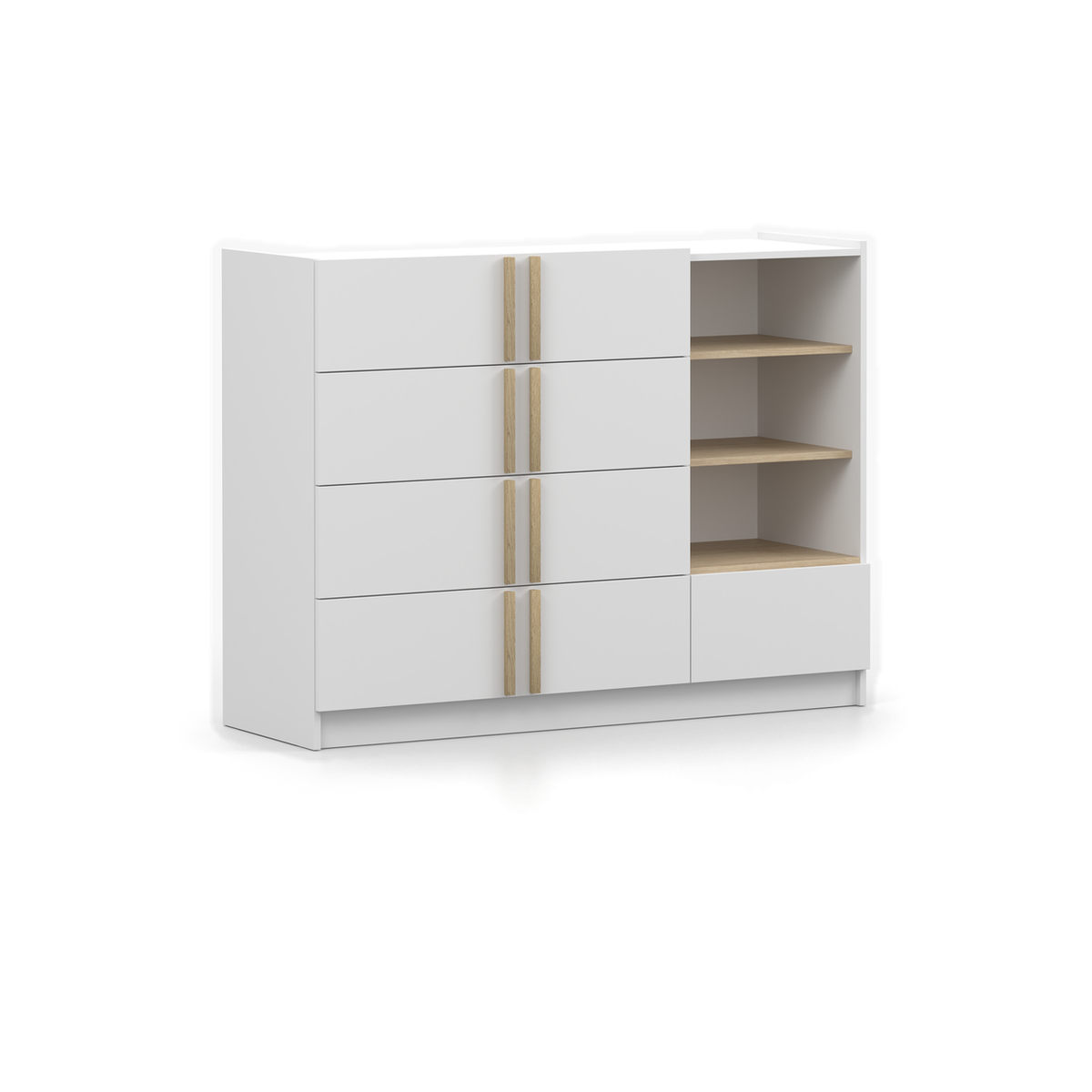 SEVILLA Kommode 5S 135 cm – Weiß – Schrägansicht links