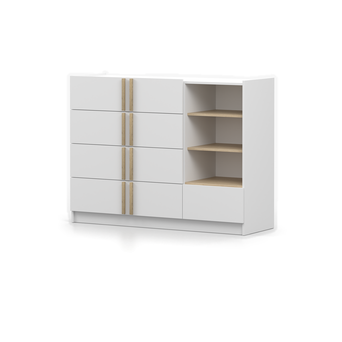SEVILLA Kommode 5S 135 cm – Weiß – Schrägansicht rechts